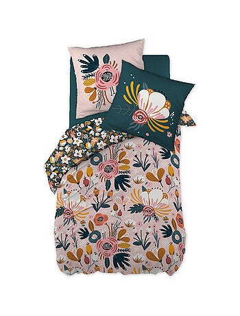 Parure de couette réversible - 100% coton 57 fils + 2 taies -Champêtre