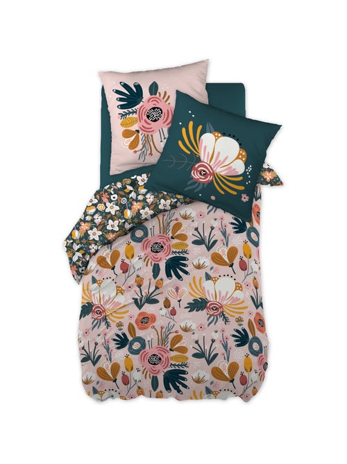 Parure de couette réversible - 100% coton 57 fils + 2 taies -Champêtre - Kiabi