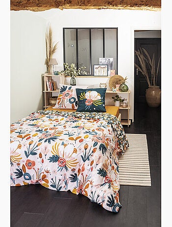 Parure de couette réversible - 100% coton 57 fils + 2 taies -champêtre