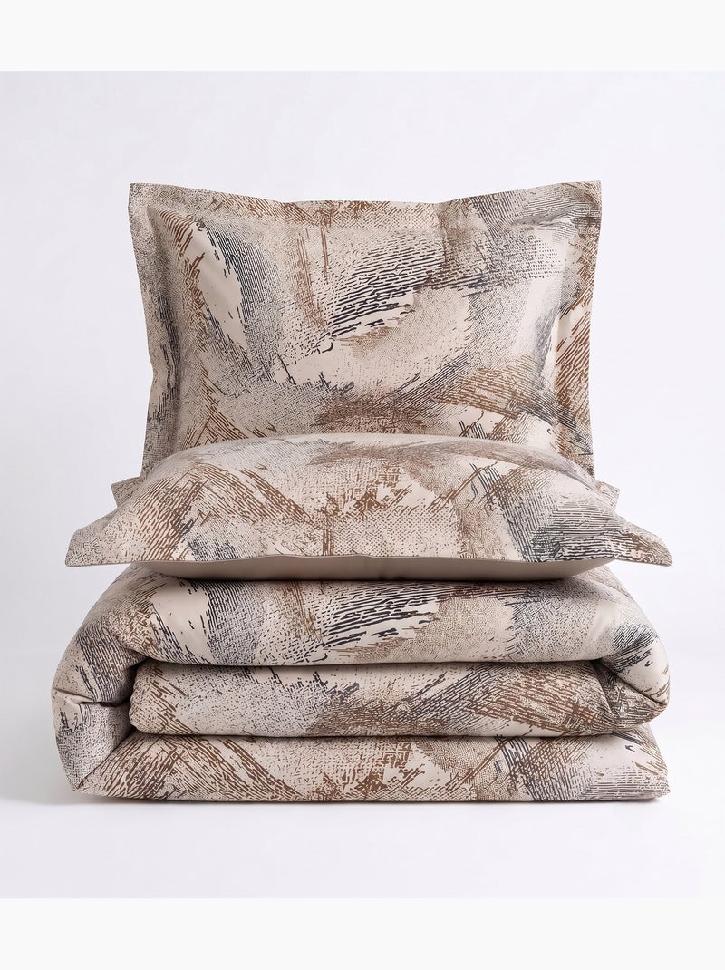 Parure de couette, satin de coton imprimé Beige - Kiabi