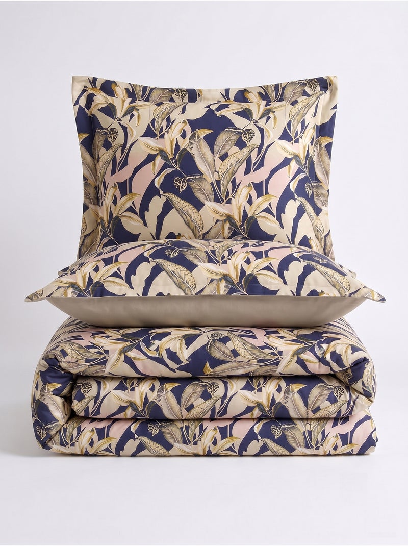 Parure de couette, satin de coton imprimé Bleu Beige - Kiabi