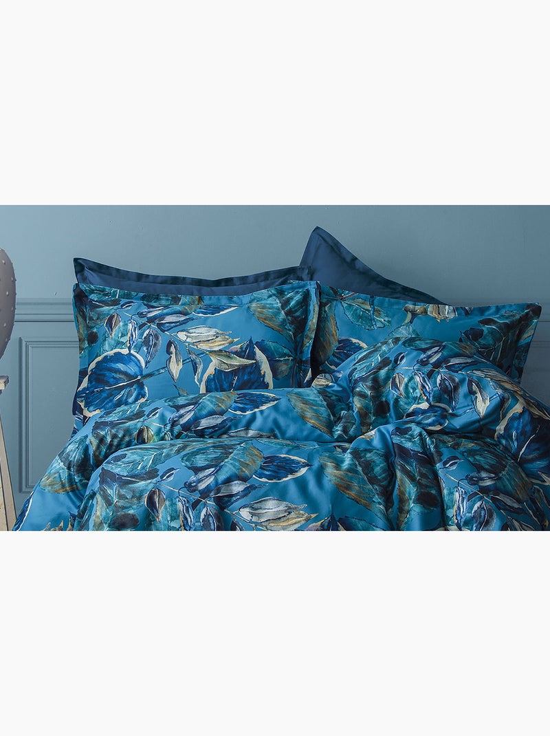 Parure de couette, satin de coton imprimé Bleu - Kiabi