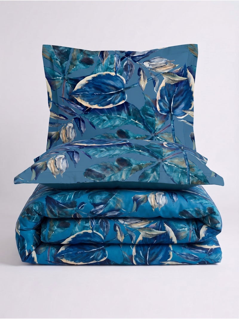 Parure de couette, satin de coton imprimé Bleu - Kiabi