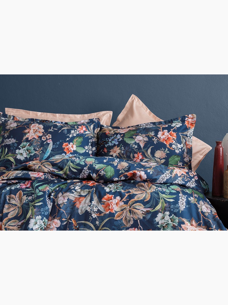Parure de couette, satin de coton imprimé Bleu - Kiabi
