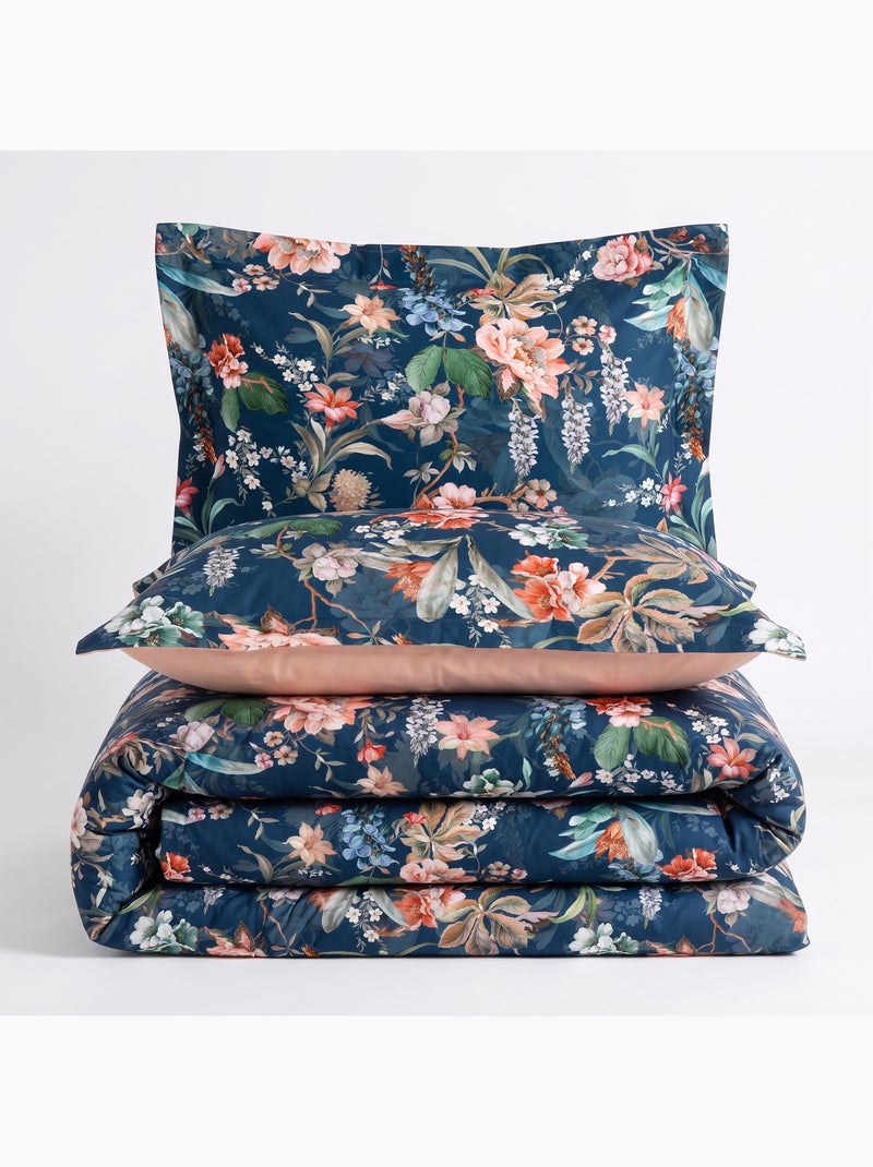 Parure de couette, satin de coton imprimé Bleu - Kiabi