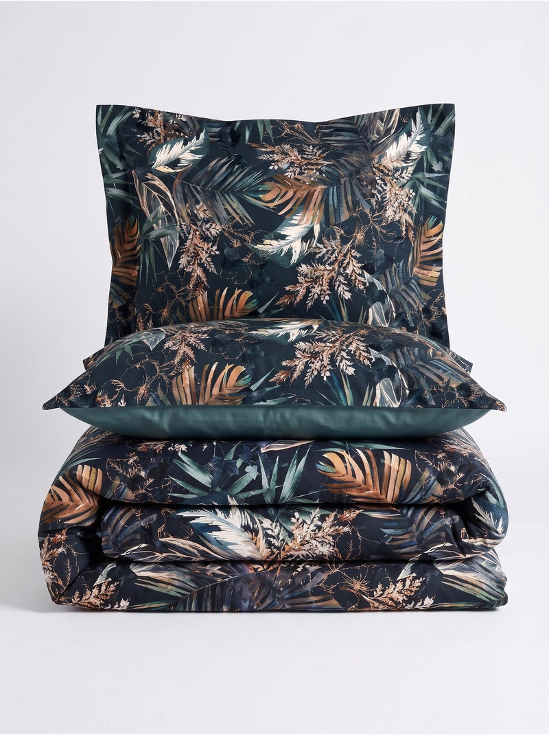 Parure de couette, satin de coton imprimé Bleu - Kiabi
