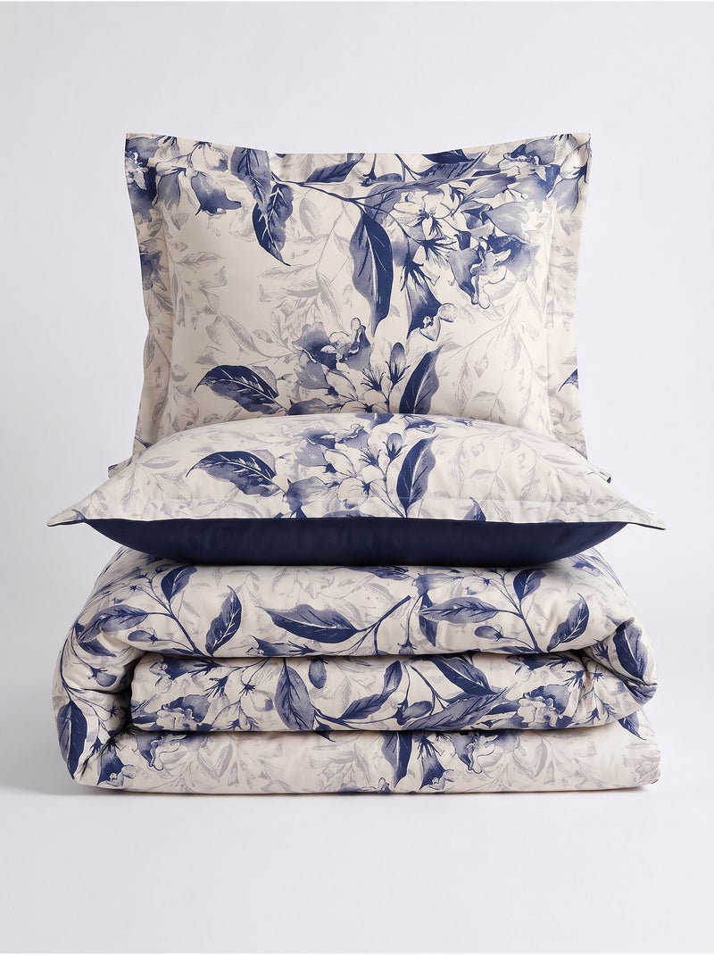 Parure de couette, satin de coton imprimé Bleu - Kiabi