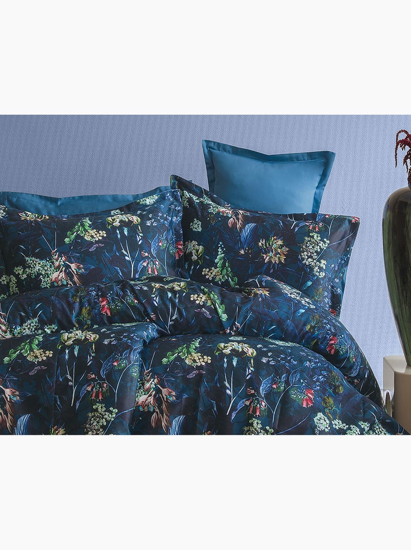 Parure de couette, satin de coton imprimé Bleu - Kiabi