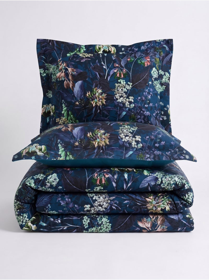 Parure de couette, satin de coton imprimé Bleu - Kiabi