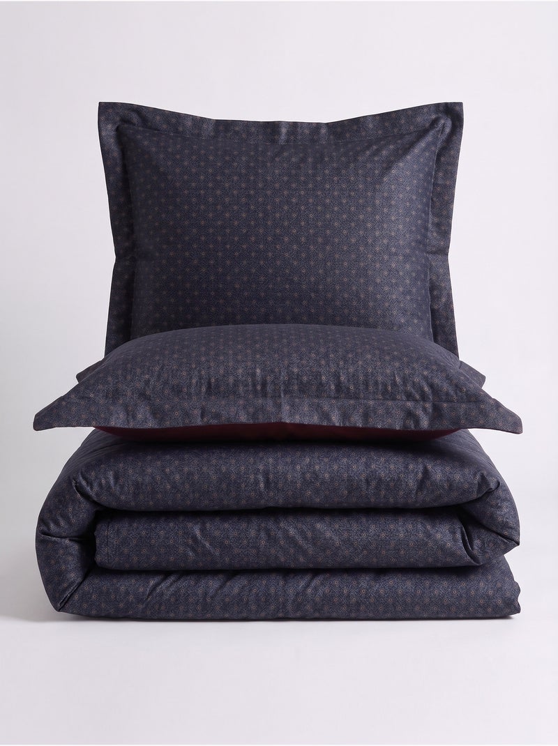 Parure de couette, satin de coton imprimé Bleu - Kiabi