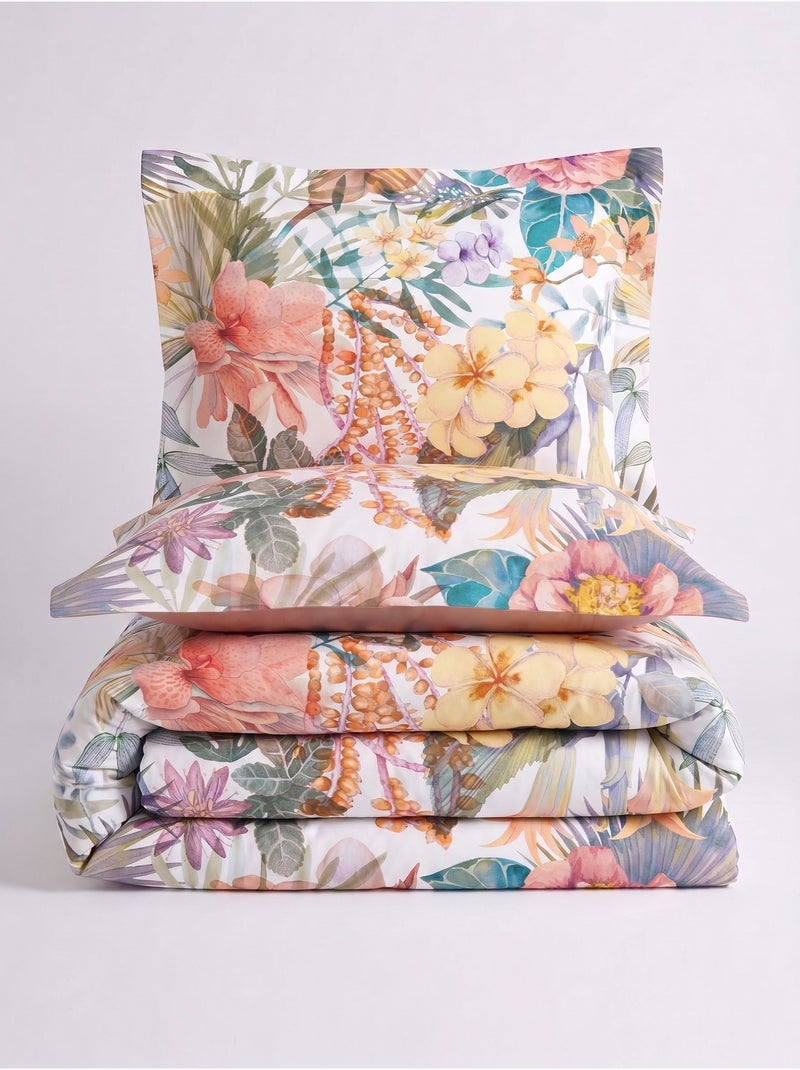 Parure de couette, satin de coton imprimé Multicolore - Kiabi