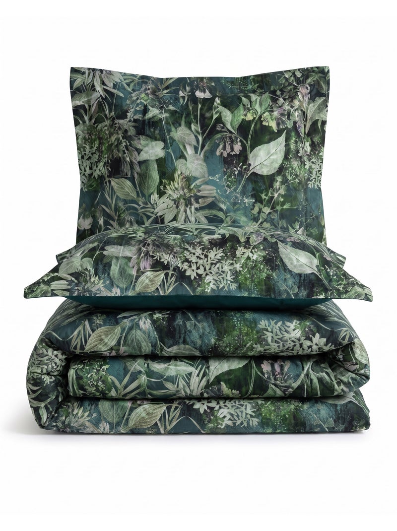 Parure de couette, satin de coton imprimé Vert - Kiabi