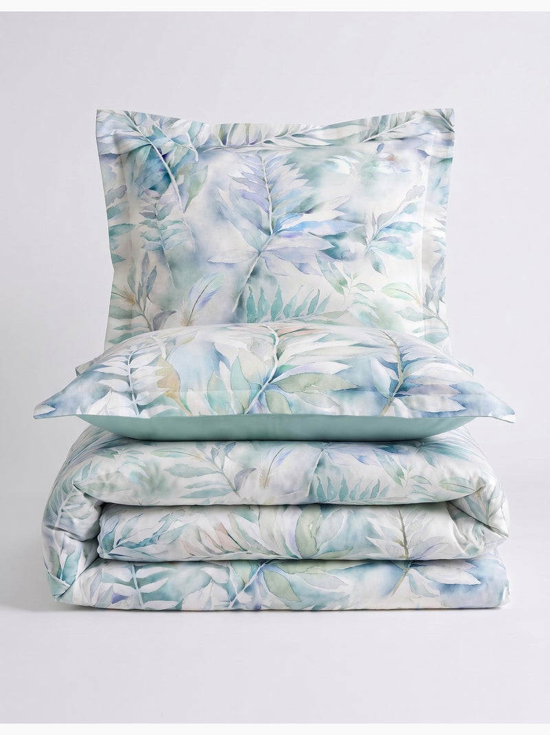 Parure de couette, satin de coton imprimé Vert - Kiabi