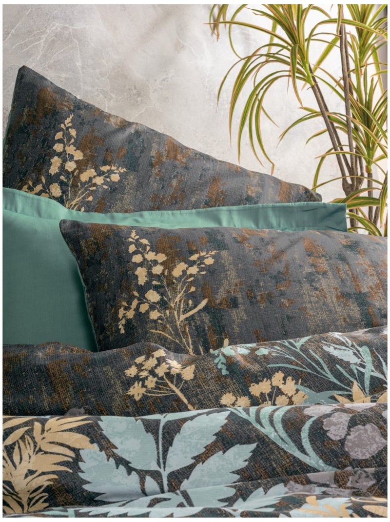 Parure de couette, satin de coton imprimé Vert - Kiabi