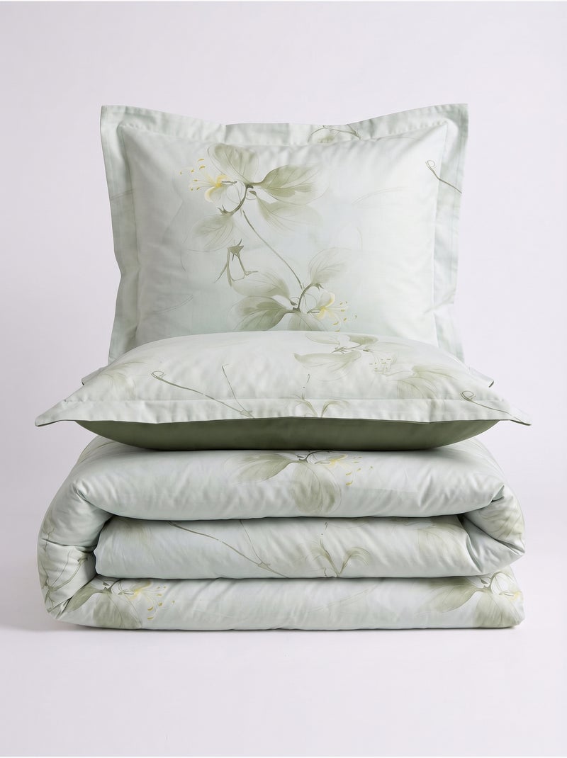 Parure de couette, satin de coton imprimé Vert - Kiabi