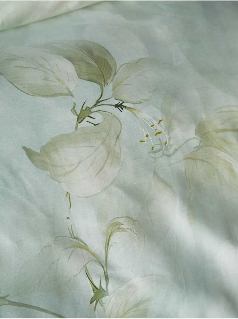 Parure de couette, satin de coton imprimé Vert - Kiabi