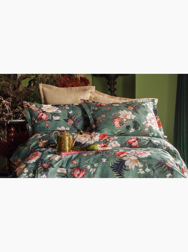 Parure de couette, satin de coton imprimé Vert - Kiabi