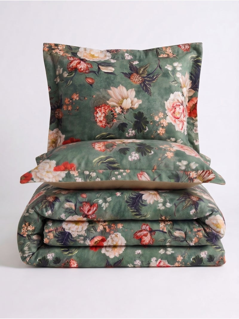 Parure de couette, satin de coton imprimé Vert - Kiabi