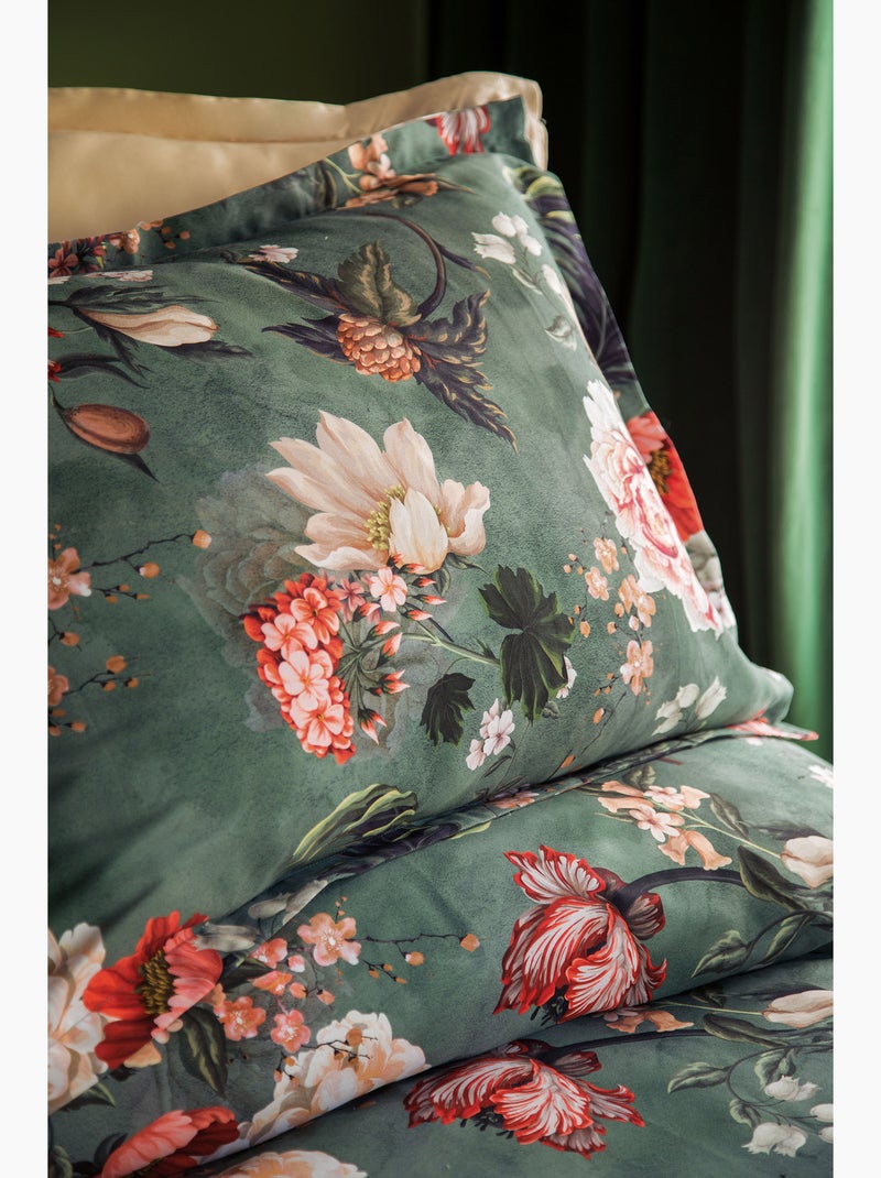 Parure de couette, satin de coton imprimé Vert - Kiabi