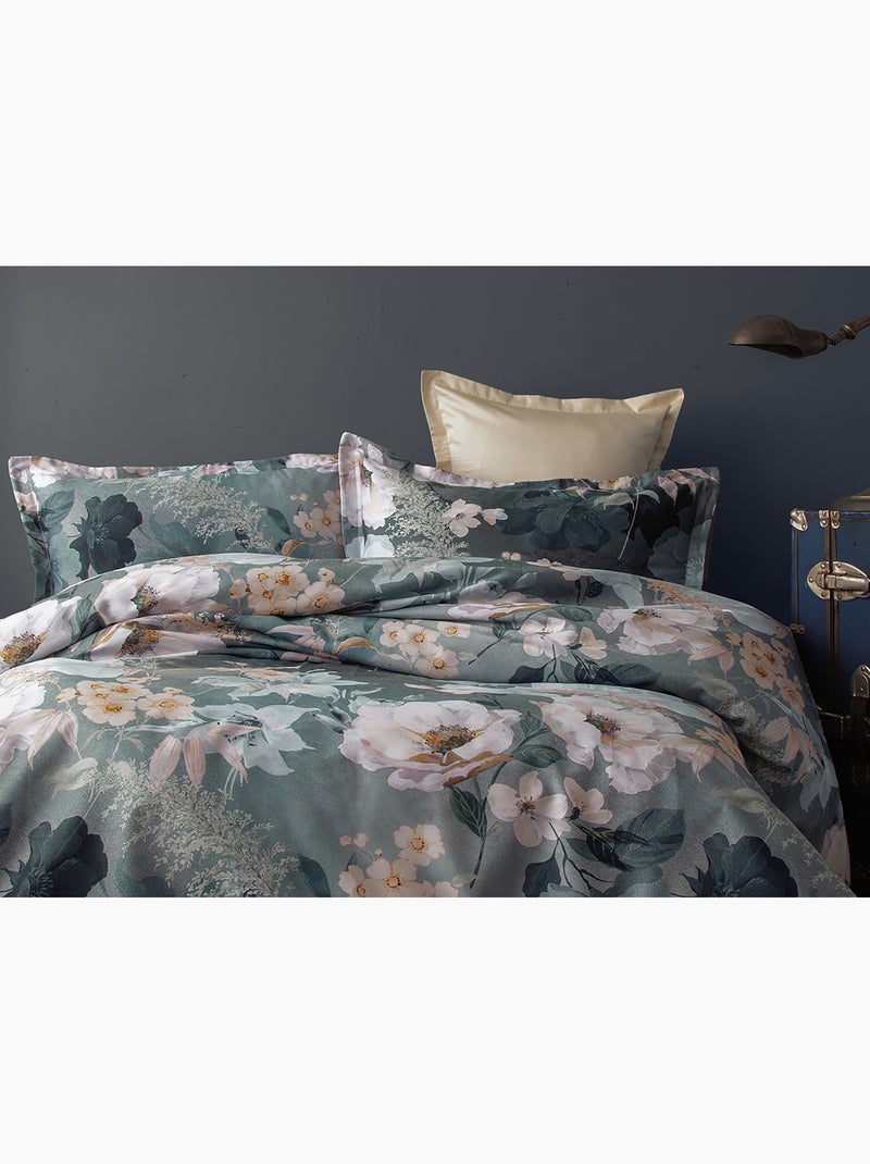 Parure de couette, satin de coton imprimé Vert - Kiabi