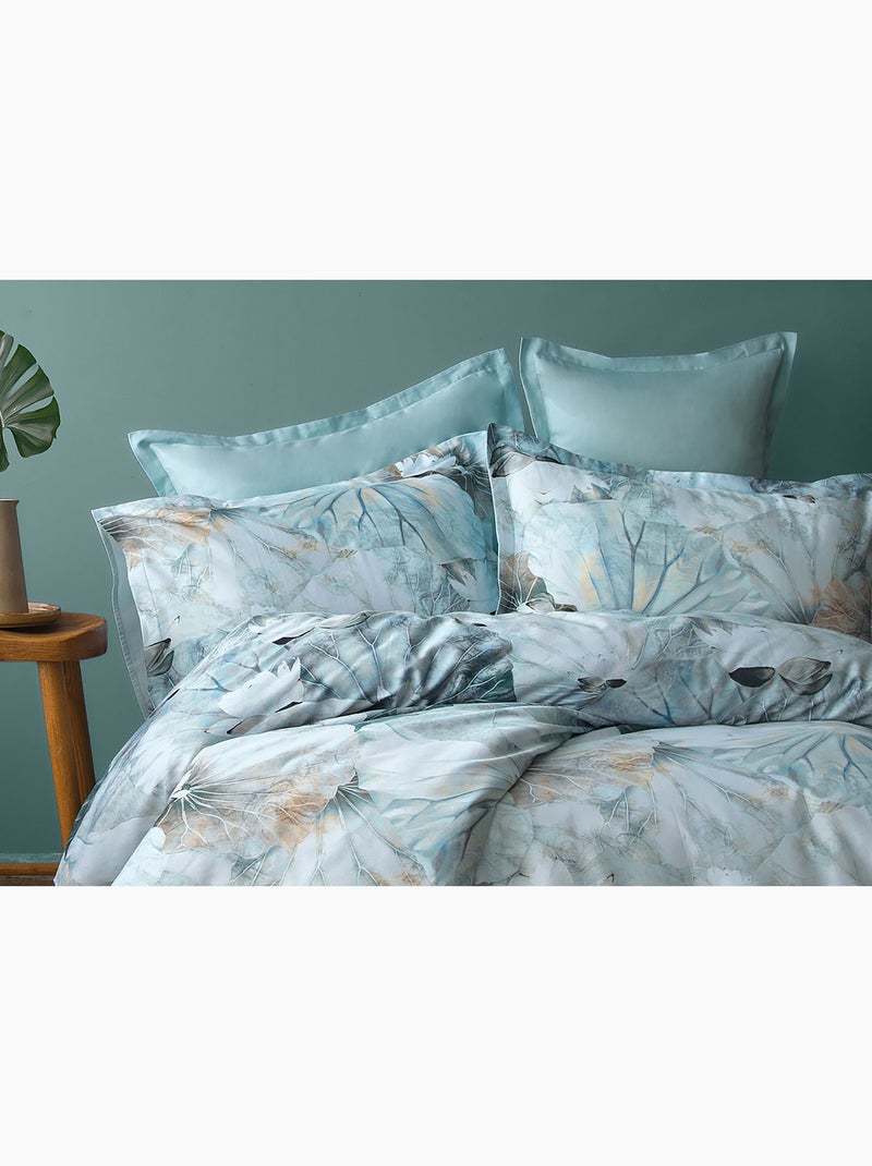 Parure de couette, satin de coton imprimé Vert - Kiabi