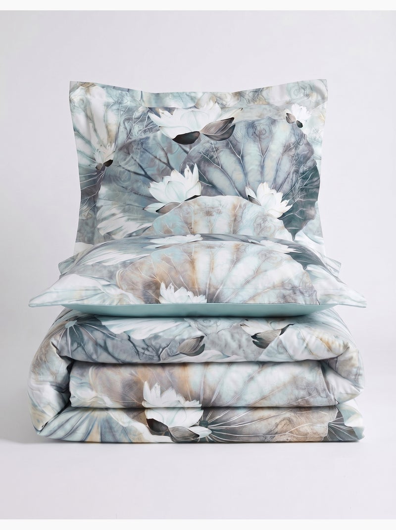 Parure de couette, satin de coton imprimé Vert - Kiabi