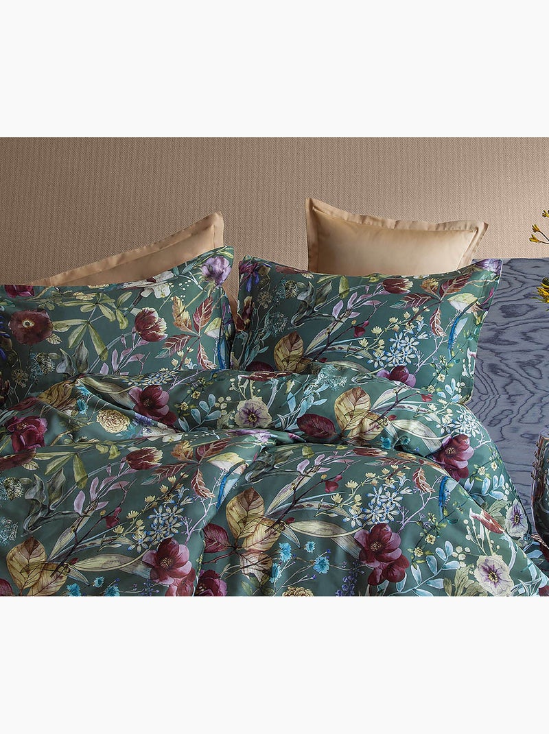 Parure de couette, satin de coton imprimé Vert/Rouge - Kiabi