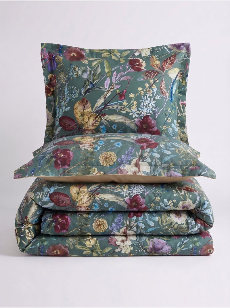 Parure de couette, satin de coton imprimé Vert/Rouge - Kiabi