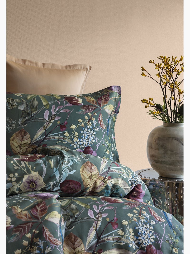Parure de couette, satin de coton imprimé Vert/Rouge - Kiabi
