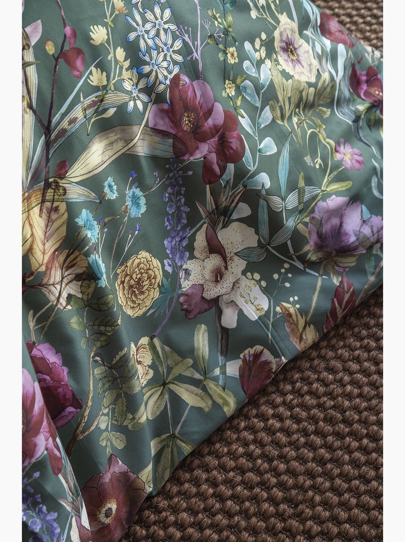 Parure de couette, satin de coton imprimé Vert/Rouge - Kiabi