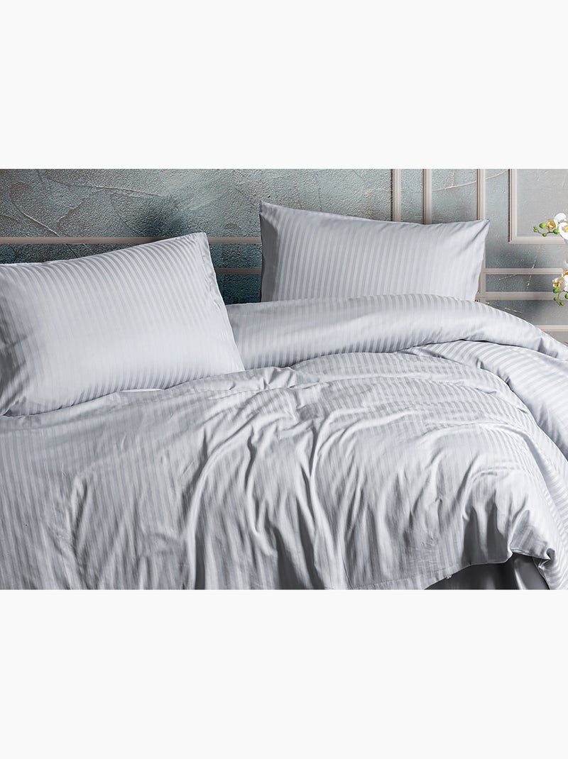 Parure de couette , satin de coton rayé Gris - Kiabi