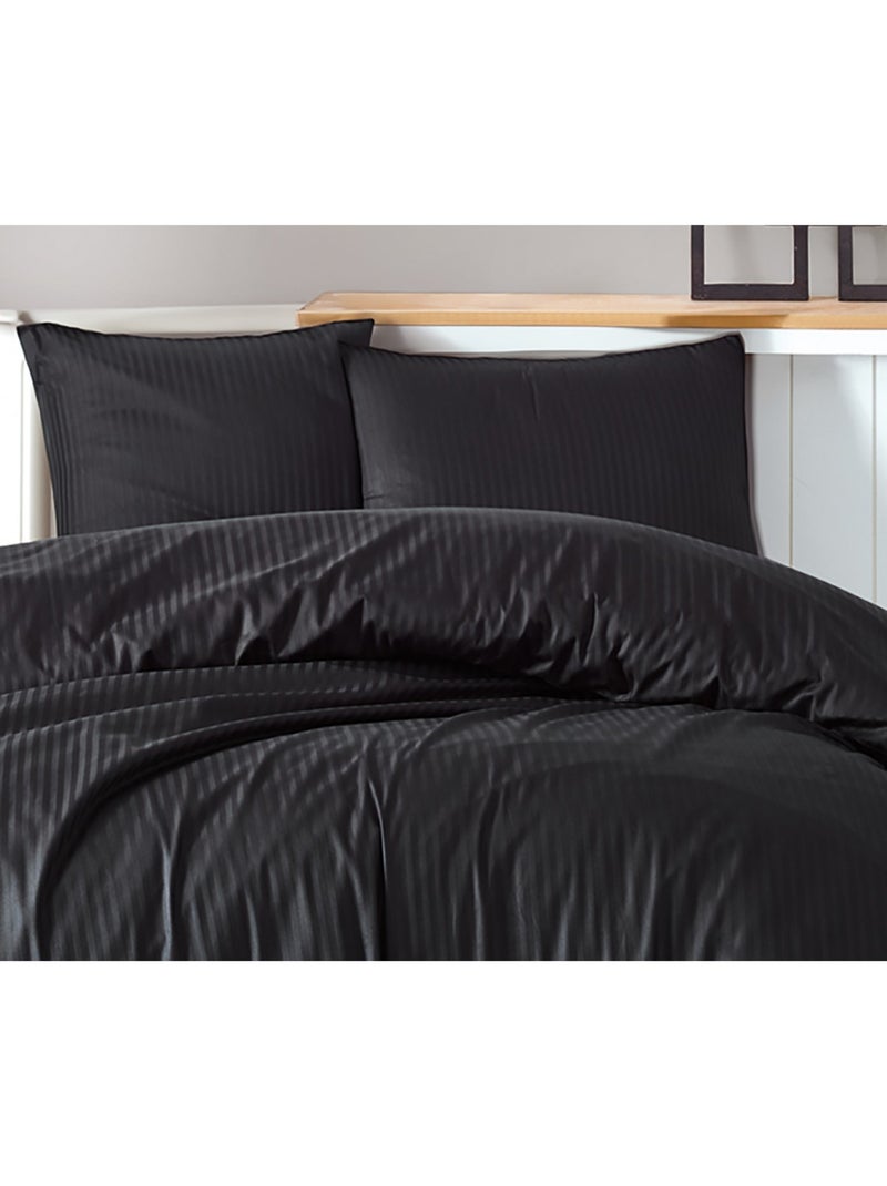 Parure de couette , satin de coton rayé Noir - Kiabi