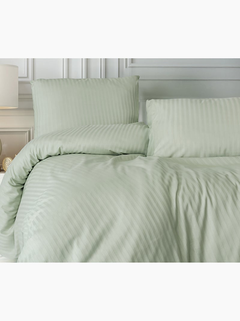 Parure de couette , satin de coton rayé Vert - Kiabi