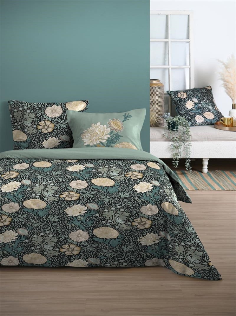 Parure de Drap + 2 taies d'oreiller Collection Bouquet Bleu - Kiabi