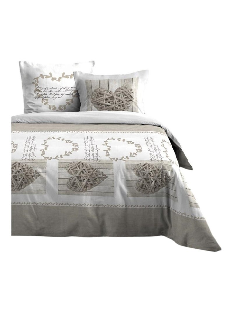 Parure de Drap + 2 taies d'oreiller Collection Coeur Blanc - Kiabi