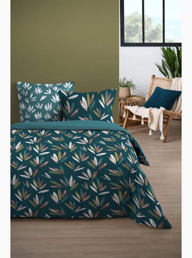 Parure de Drap + 2 taies d'oreiller Collection Douceur d'automne Vert - Kiabi