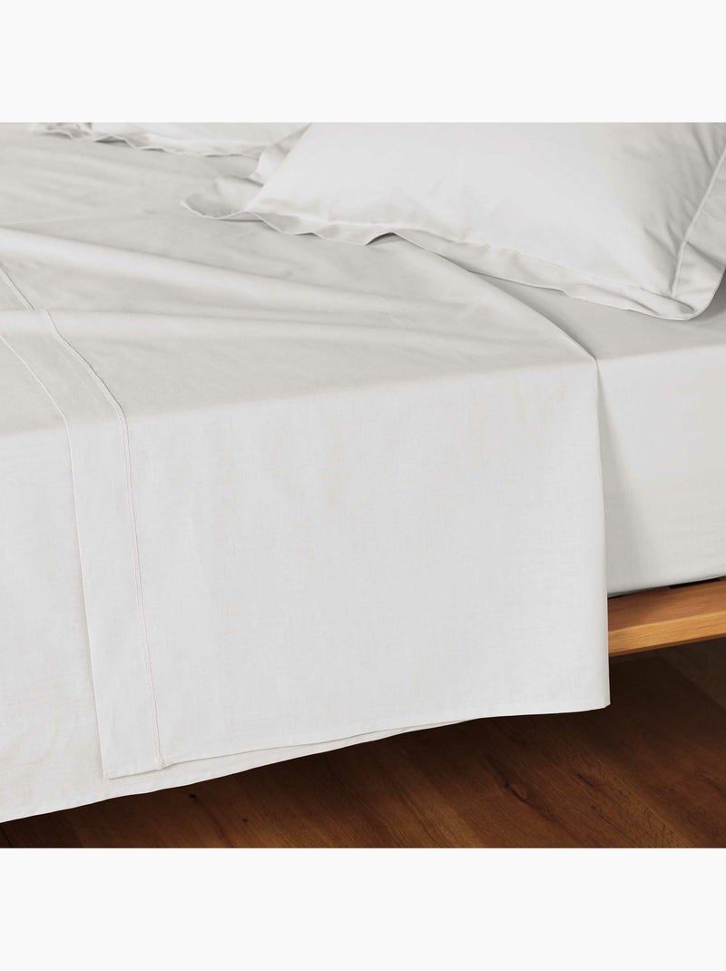 Parure de drap 4 Pièces en coton 57 fils – Drap-Housse, Drap Plat et 2 Taies d’Oreiller Blanc - Kiabi
