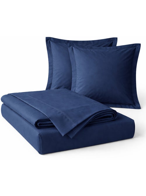 Parure de drap 4 Pièces en coton 57 fils – Drap-Housse, Drap Plat et 2 Taies d’Oreiller - Kiabi