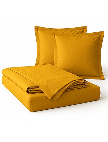 Parure de drap 4 Pièces en coton 57 fils – Drap-Housse, Drap Plat et 2 Taies d’Oreiller