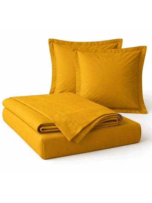 Parure de drap 4 Pièces en coton 57 fils – Drap-Housse, Drap Plat et 2 Taies d’Oreiller - Kiabi