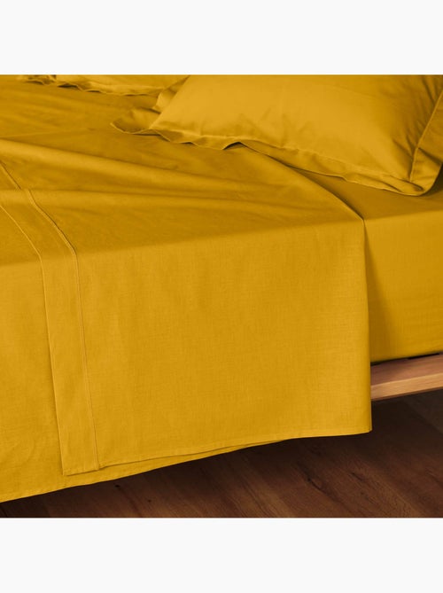 Parure de drap 4 Pièces en coton 57 fils – Drap-Housse, Drap Plat et 2 Taies d’Oreiller - Kiabi