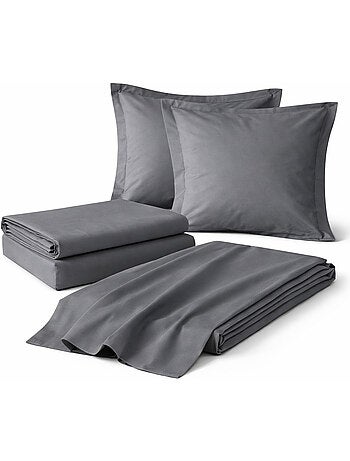 Parure de drap 4 Pièces en coton 57 fils – Drap-Housse, Drap Plat et 2 Taies d’Oreiller