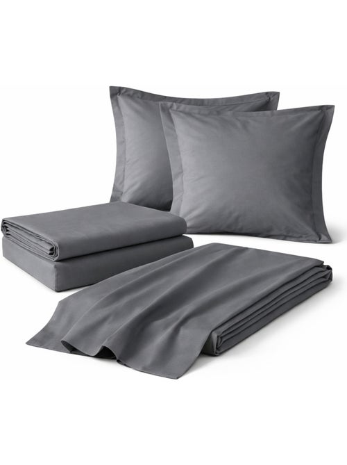 Parure de drap 4 Pièces en coton 57 fils – Drap-Housse, Drap Plat et 2 Taies d’Oreiller - Kiabi