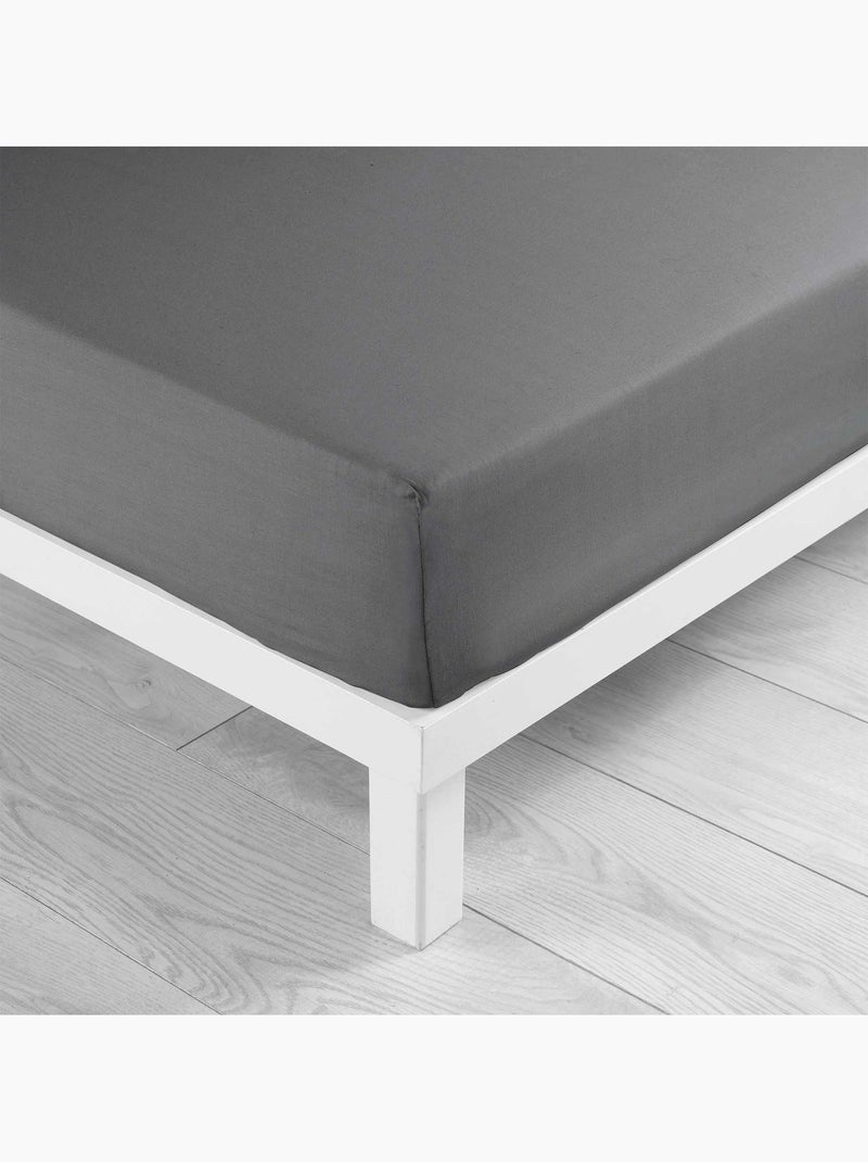Parure de drap 4 Pièces en coton 57 fils – Drap-Housse, Drap Plat et 2 Taies d’Oreiller gris anthracite - Kiabi
