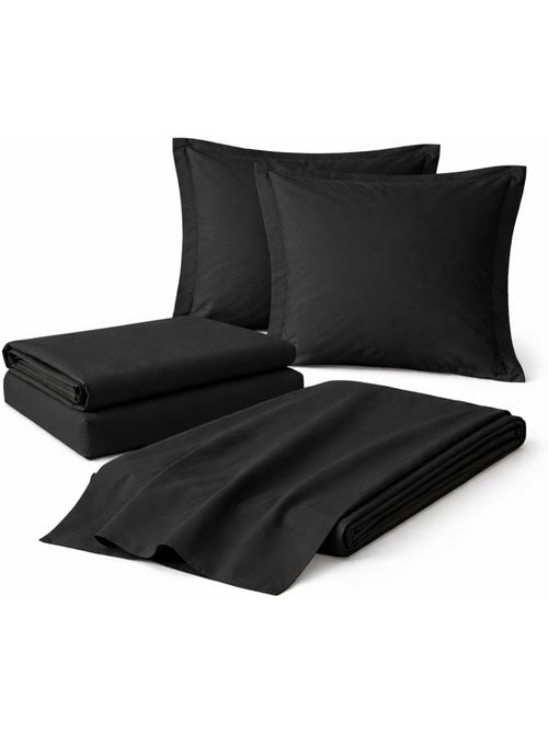 Parure de drap 4 Pièces en coton 57 fils – Drap-Housse, Drap Plat et 2 Taies d’Oreiller - Kiabi