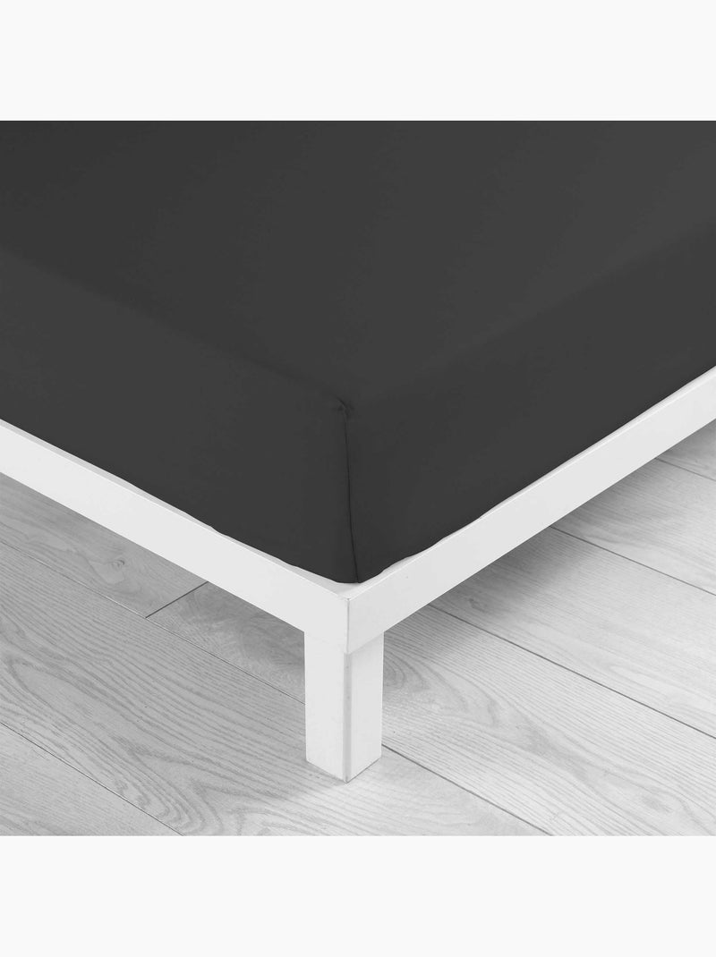 Parure de drap 4 Pièces en coton 57 fils – Drap-Housse, Drap Plat et 2 Taies d’Oreiller Noir - Kiabi
