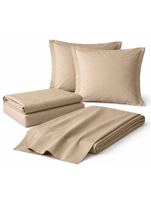 Parure de drap 4 Pièces en coton 57 fils – Drap-Housse, Drap Plat et 2 Taies d’Oreiller - Kiabi