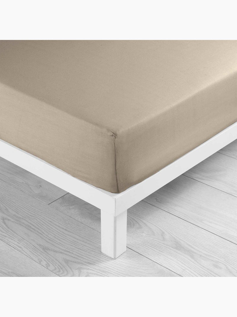 Parure de drap 4 Pièces en coton 57 fils – Drap-Housse, Drap Plat et 2 Taies d’Oreiller Sable - Kiabi