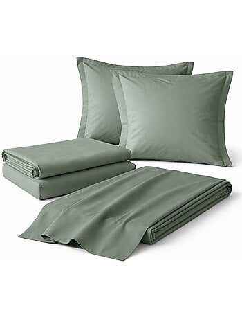 Parure de drap 4 Pièces en coton 57 fils – Drap-Housse, Drap Plat et 2 Taies d’Oreiller