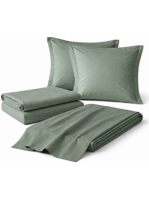 Parure de drap 4 Pièces en coton 57 fils – Drap-Housse, Drap Plat et 2 Taies d’Oreiller - Kiabi